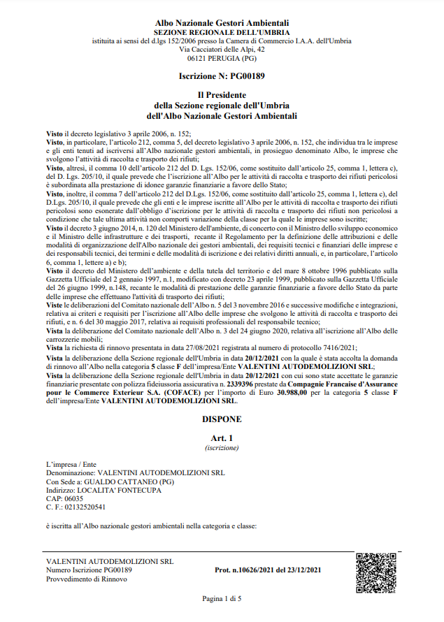 Ottava certificazione